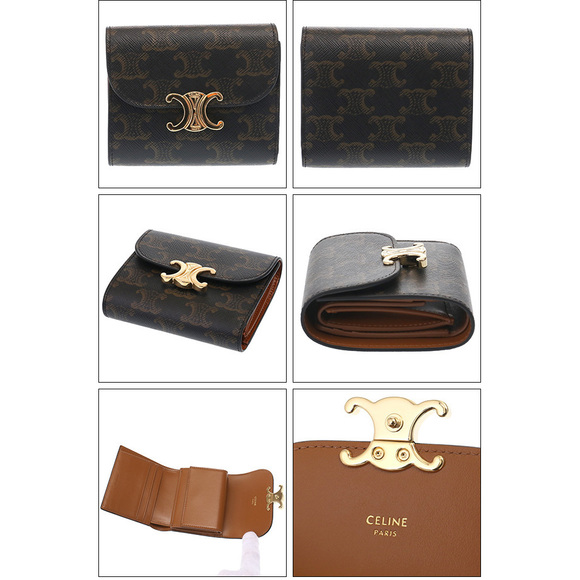 CELINE Wallet Triomphe Canvas Trifold Medium Wallet Brown - Picture 3 of 4